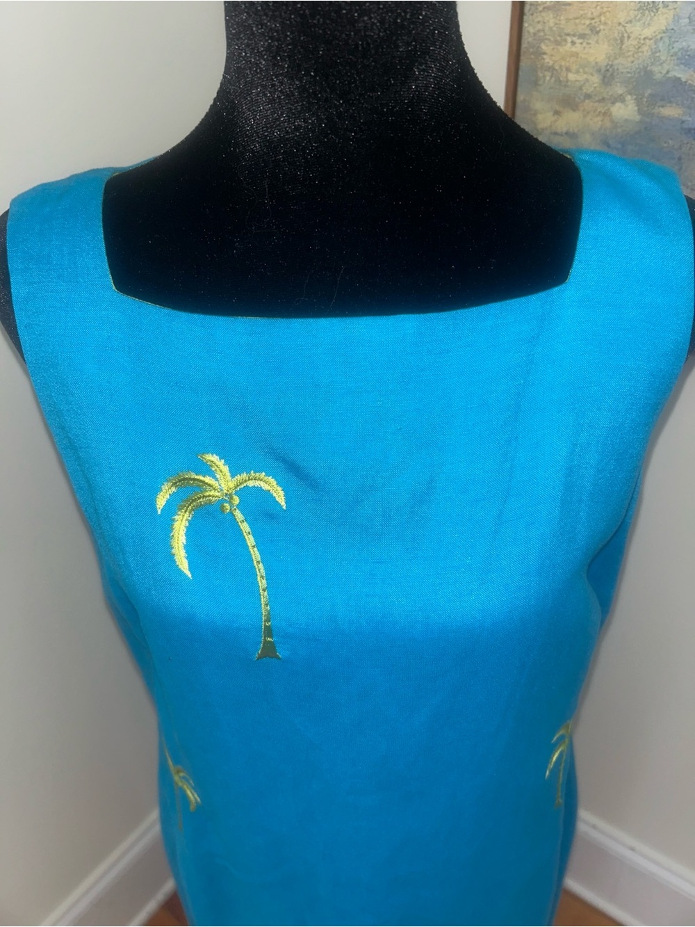 Talbots women’s size 8 blue linen blend palm tree embroidered dress New - Picture 3 of 9